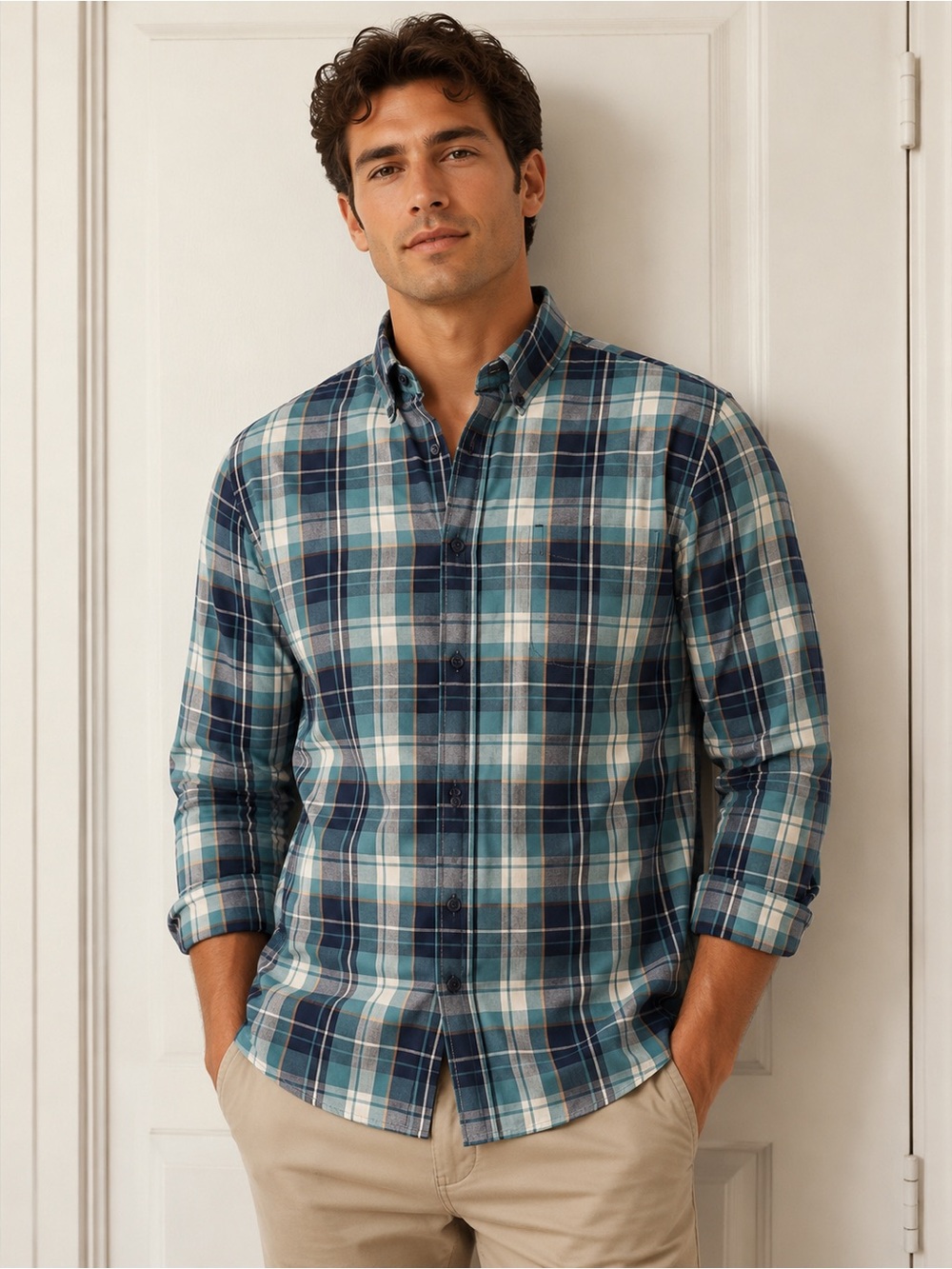 Denver Hayes Blue Plaid Button-Down Shirt